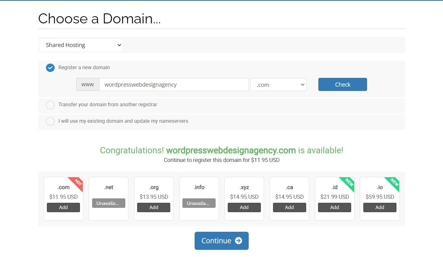 Choose a Domain on Hawk Host