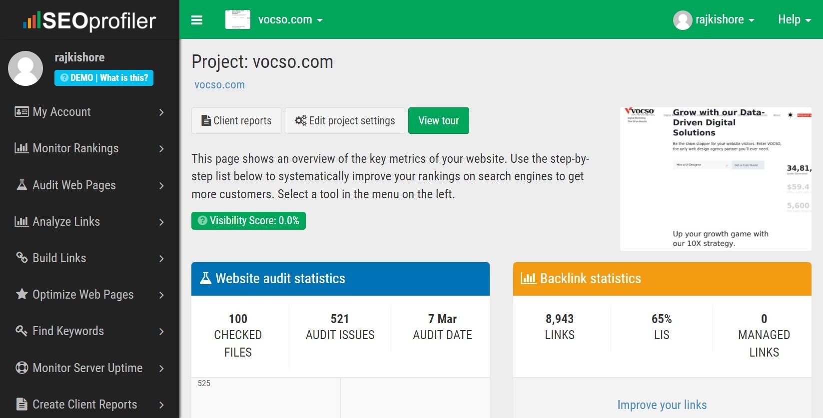 Dashboard - SEOprofiler