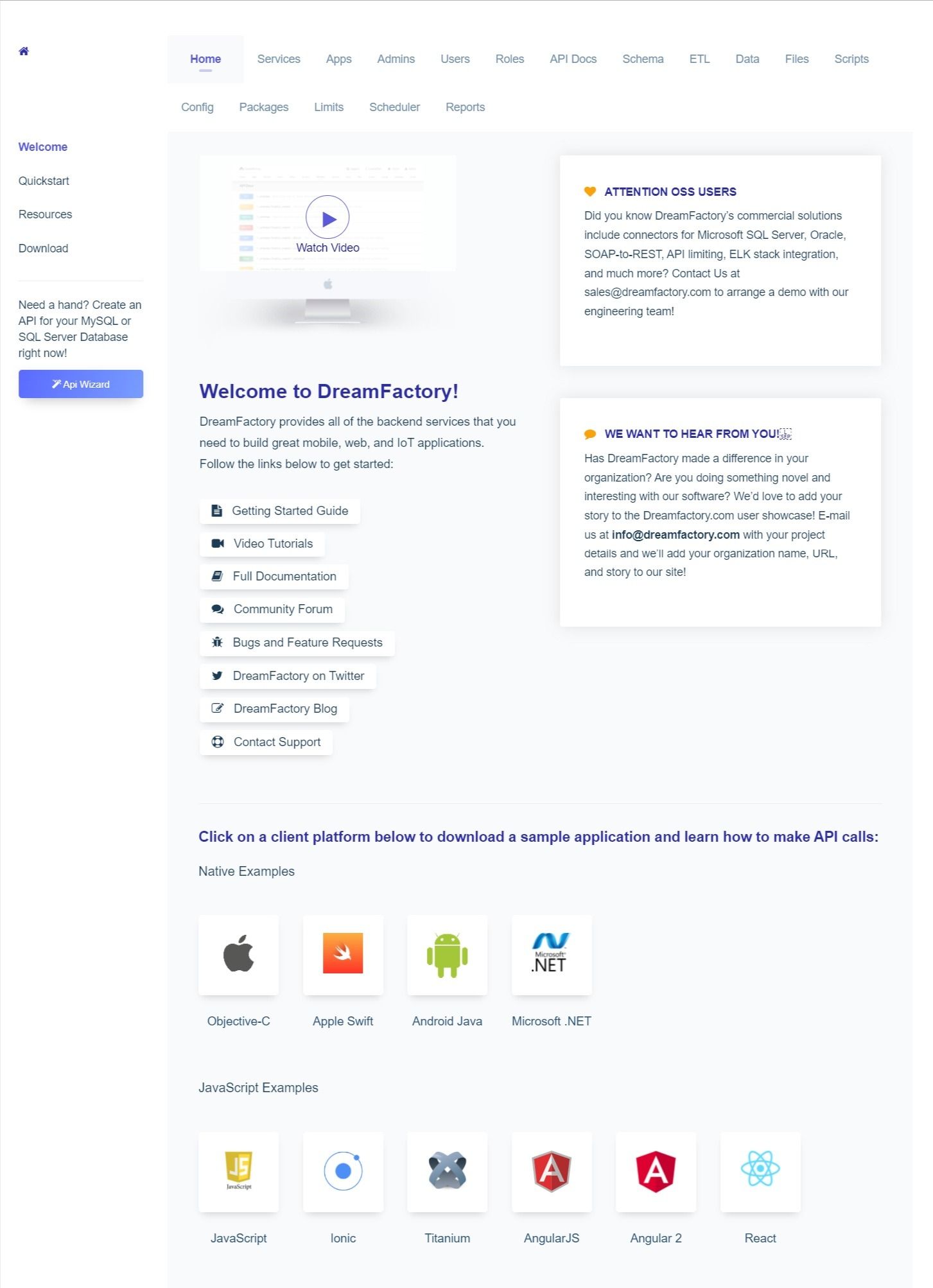 DreamFactory Dashboard