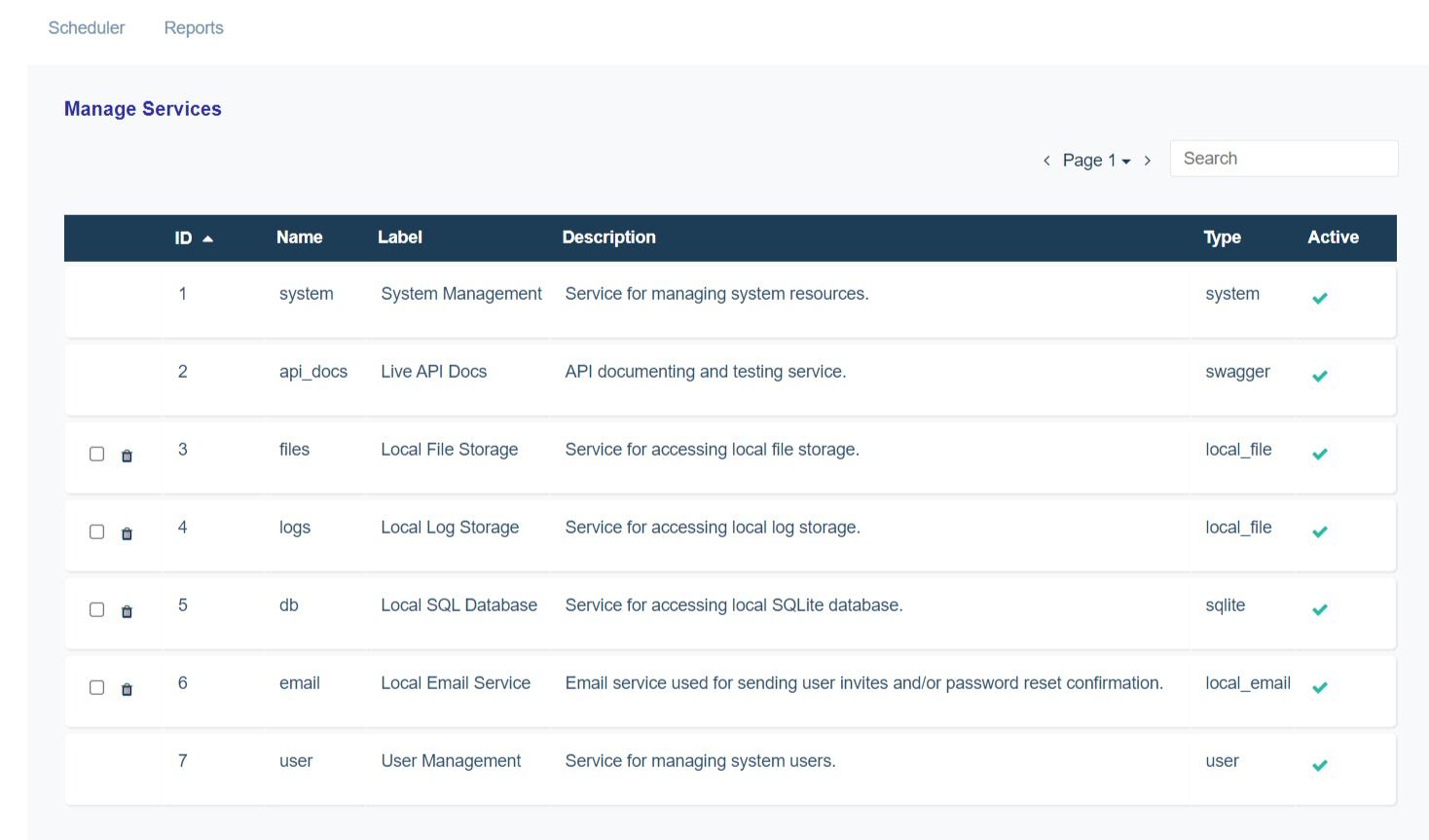 DreamFactory Manage Services