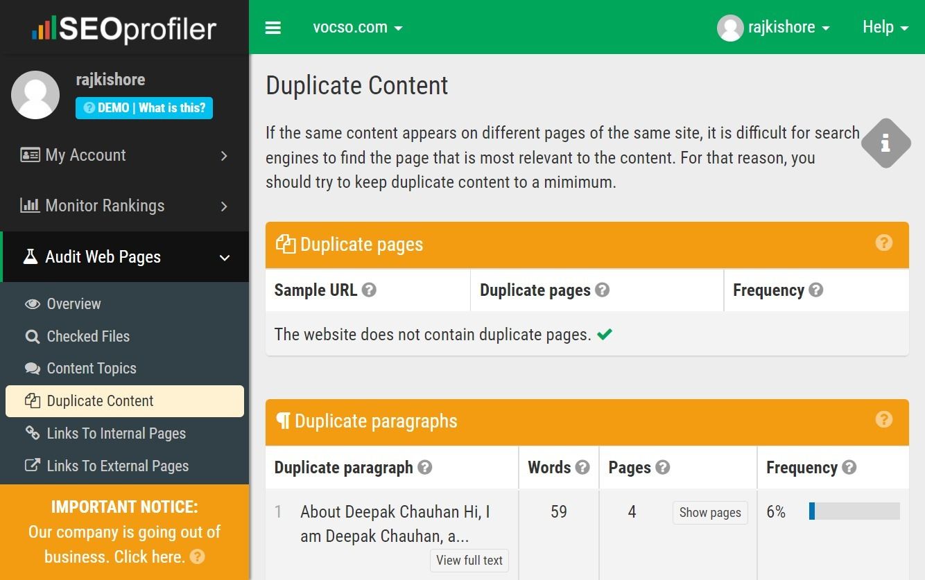 Duplicate Content - Website Audit