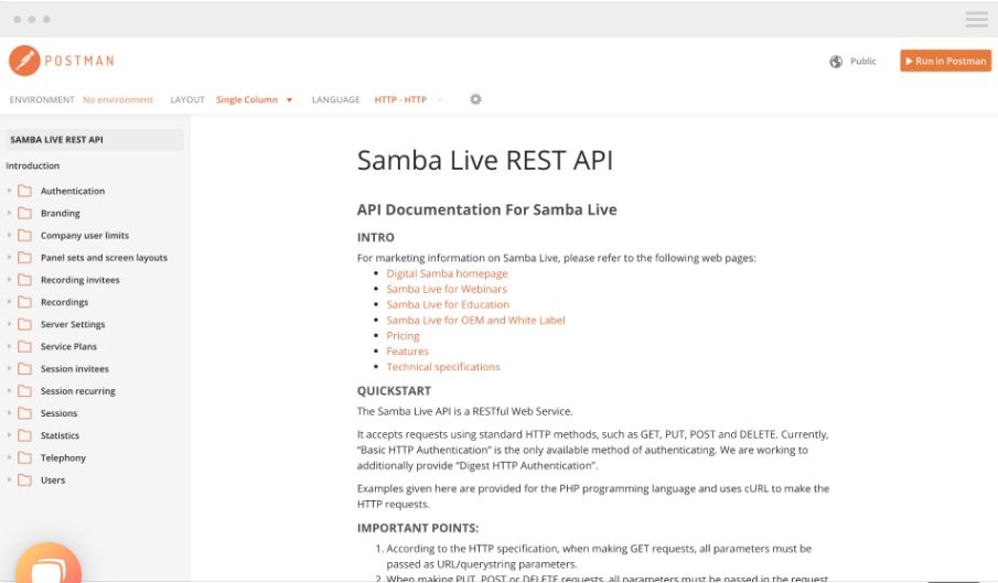 Samba Live Rest API