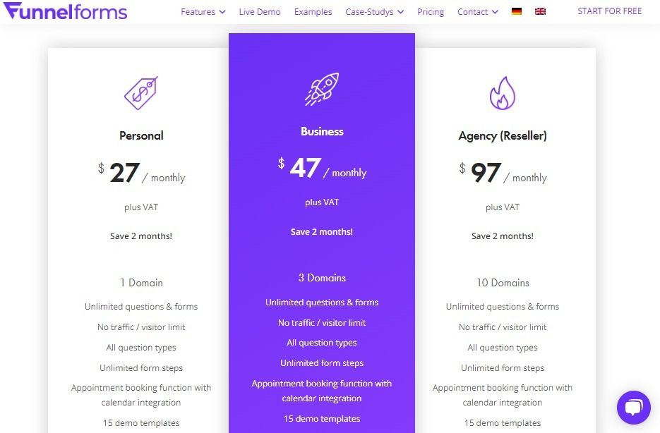 funnel form pricing plan