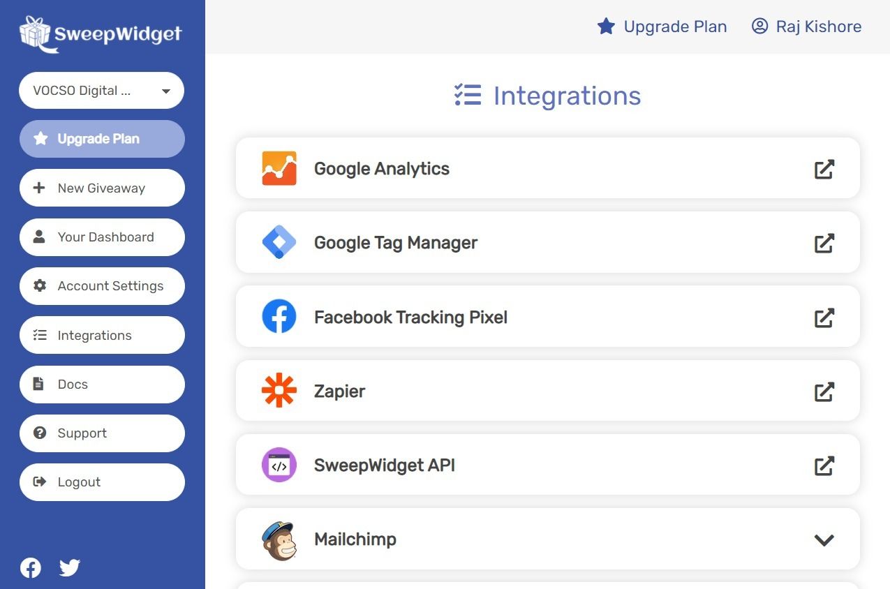 SweepWidget Integrations