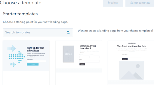 Landing page templates