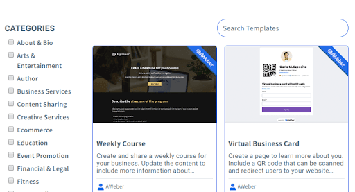Landing page templates