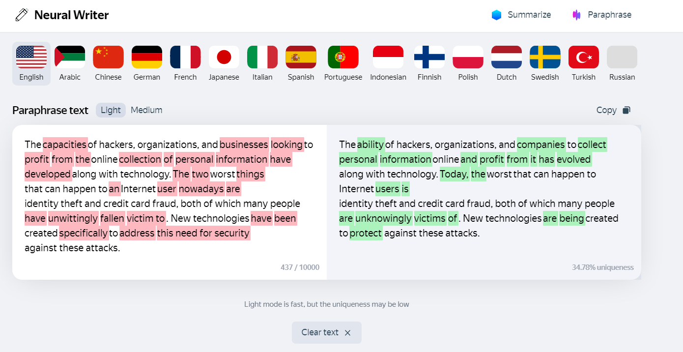 Paraphrasing Tool by Neural Writer