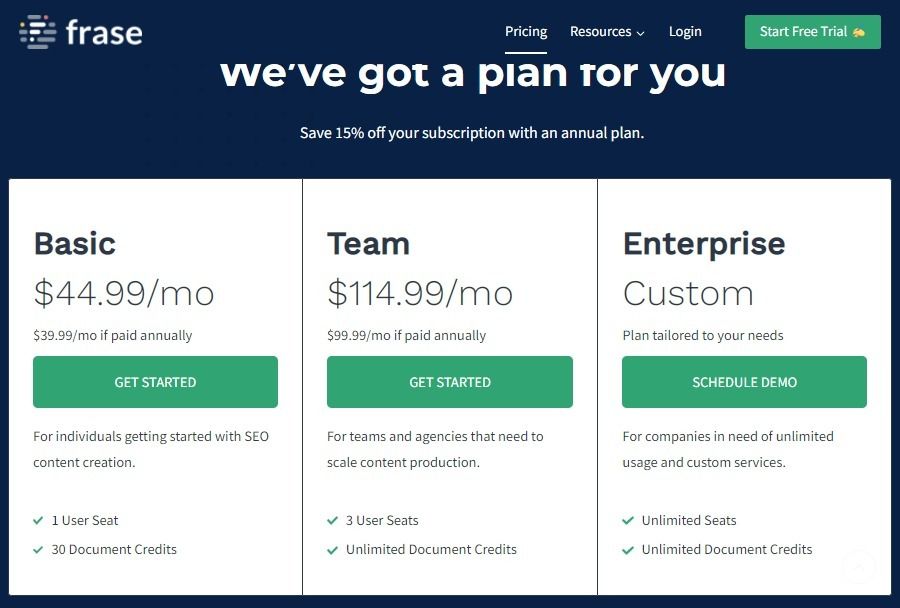 pricing plan