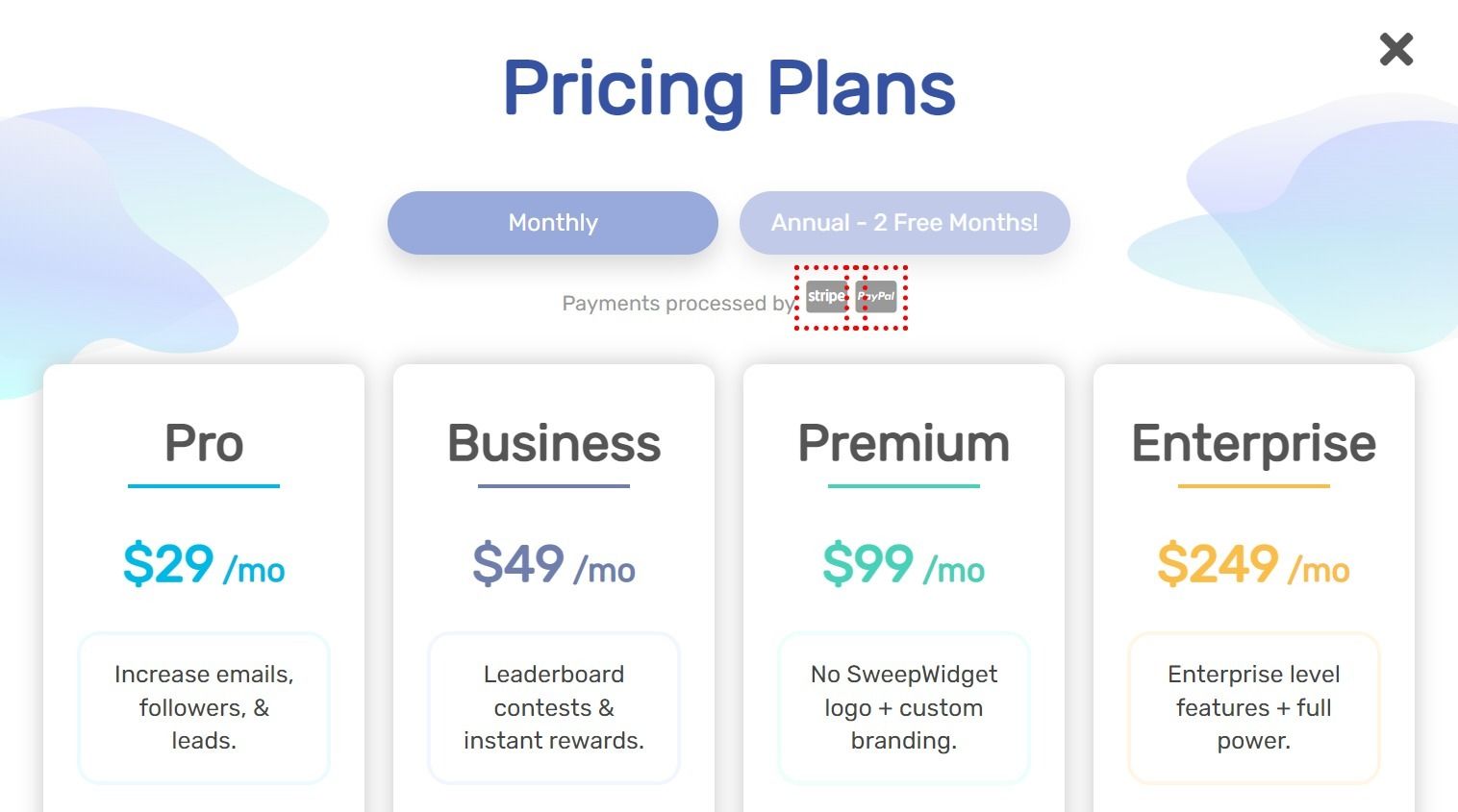 SweepWidget Pricing Plans