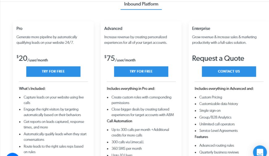 Limecall pricing Plan