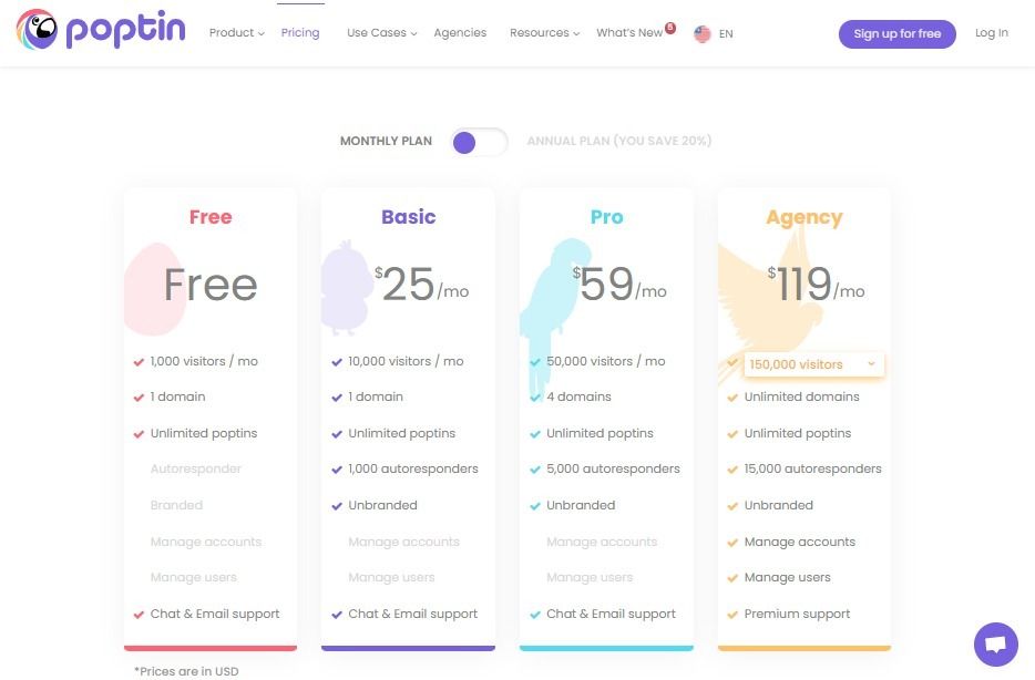 Poptin pricing plans