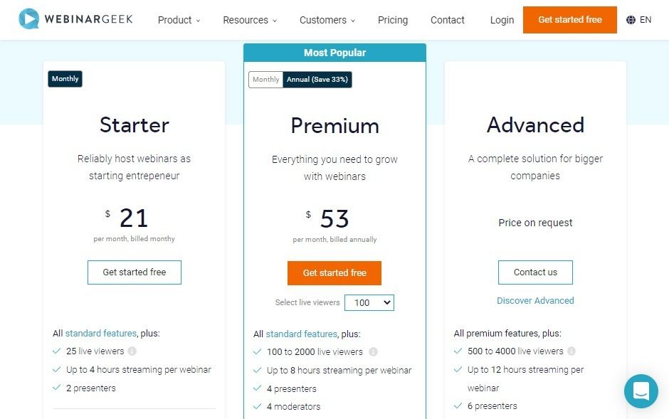 Webinar pricing plan