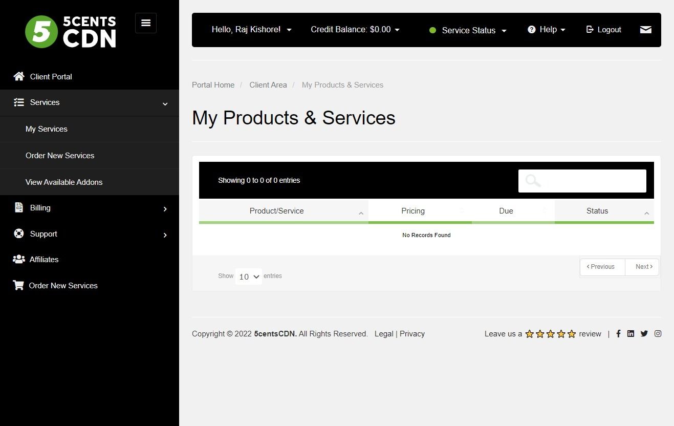 Products & Services Area - 5centsCDN