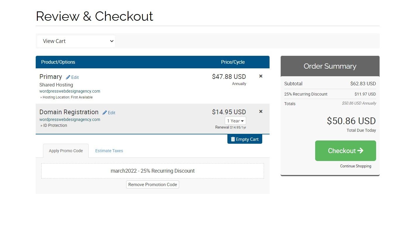 Review & Checkout - Hawk Host