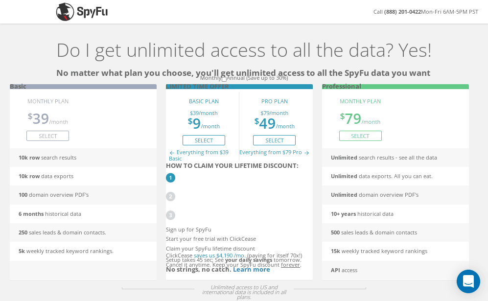 SpyFu pricing