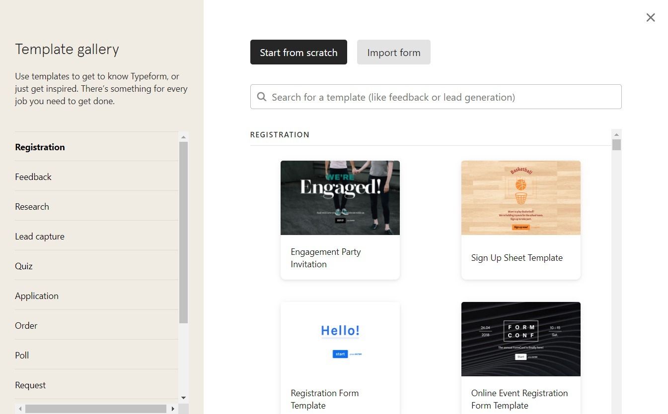 Typeform Template gallery