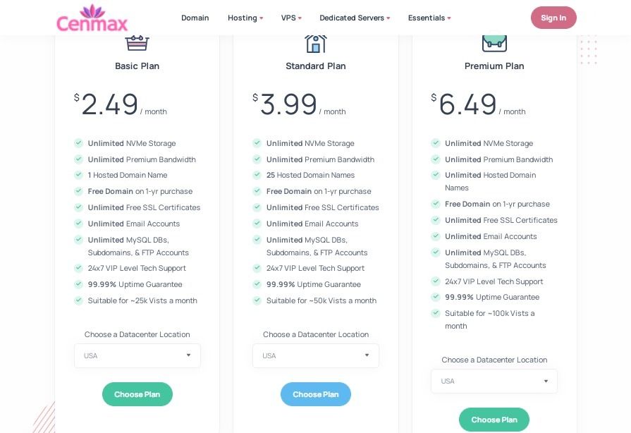 cenmax web hosting plans