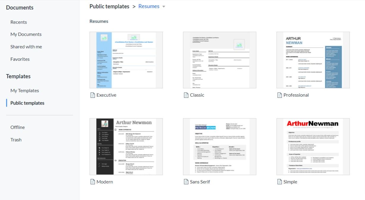 zoho writertemplates