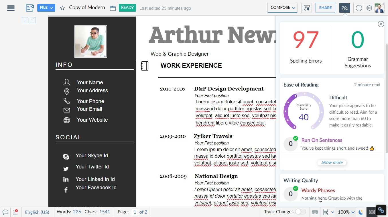 zoho writing assistant